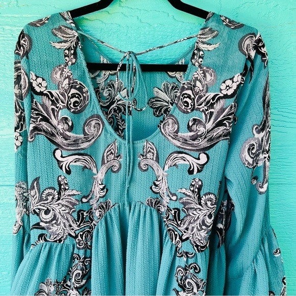 Intimately Free People Symphony Jade Printed Bell Sleeve Slip Dress Sz M - Picture 6 of 9
